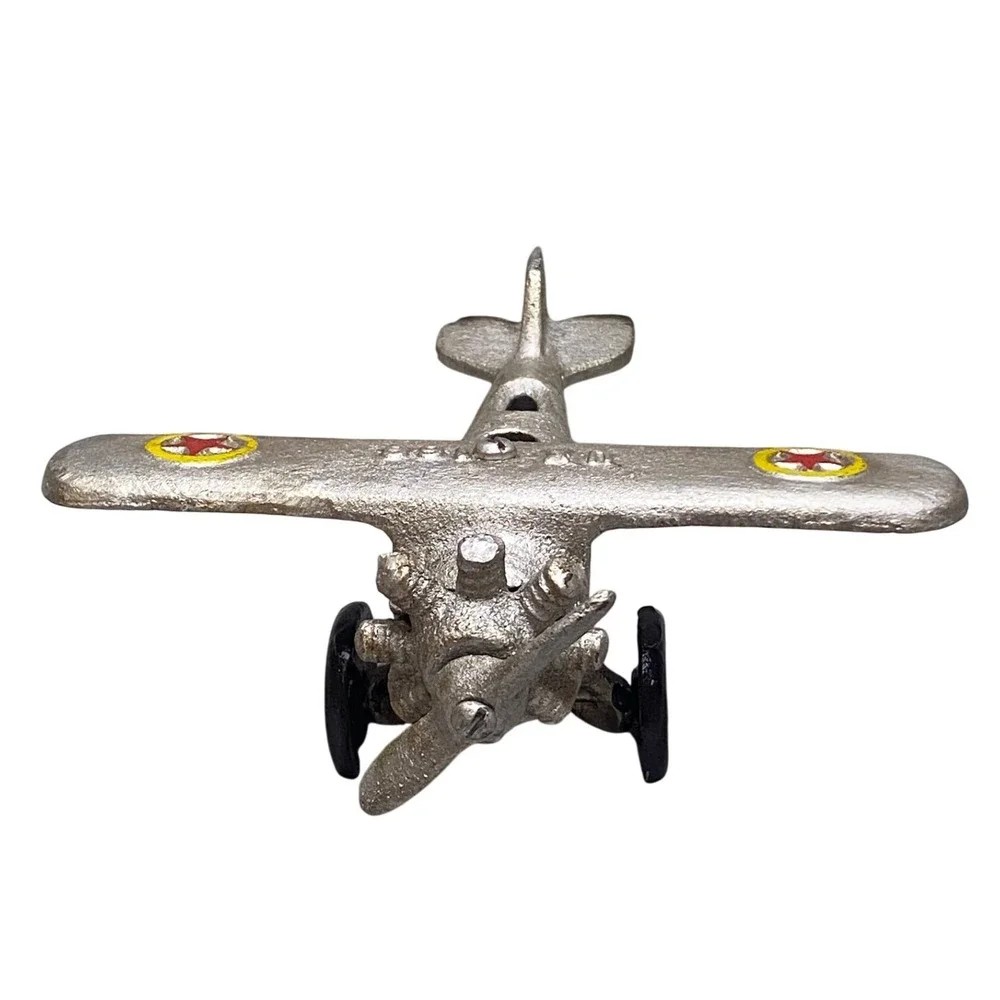 Cast Iron Airplane Toy Silver Biplane‎